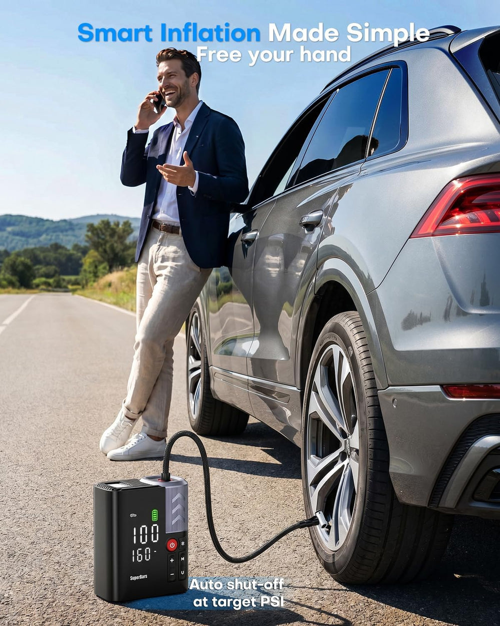 Tire Inflator, 160PSI Portable Air Compressor for Car Tires