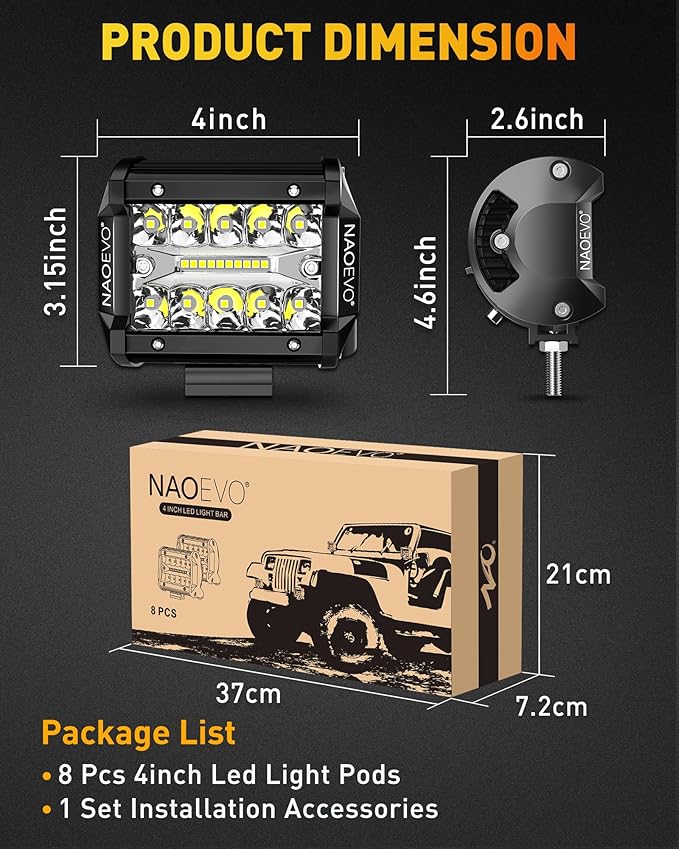 NAOEVO 4 Inch LED Pod Lights, 480W 48, 000LM LED Fog/Driving/Off Road Lights ...