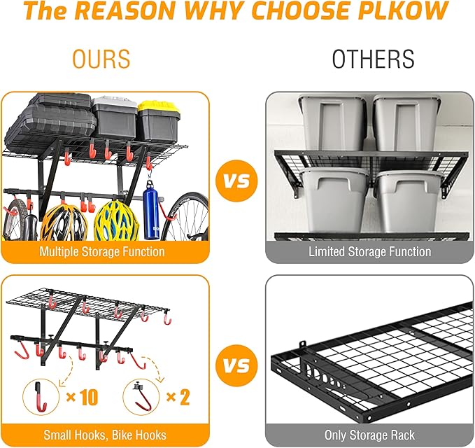 PLKOW Garage Wall Shelving Includes Bike Hooks, Sturdy Adjustable Garage
