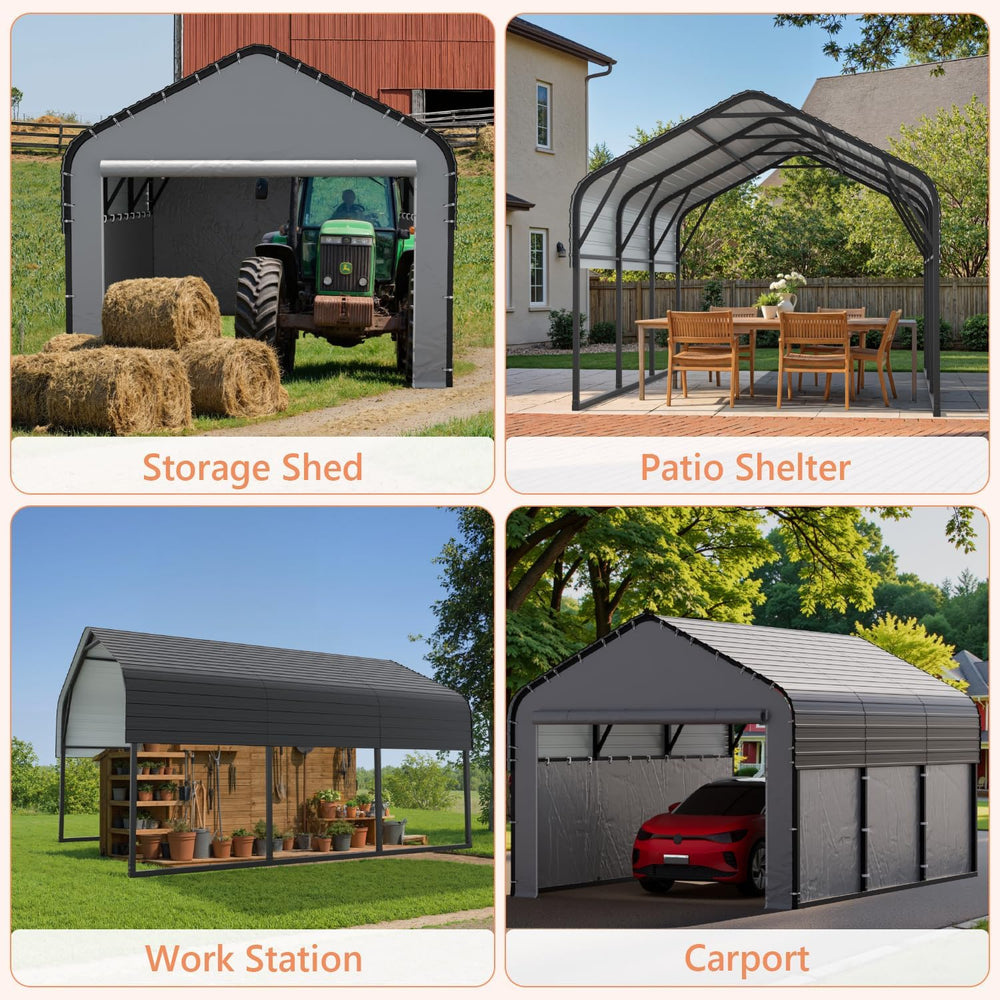 10x16 Heavy Duty Metal Carport, All-Weather Enclosed Car Garage