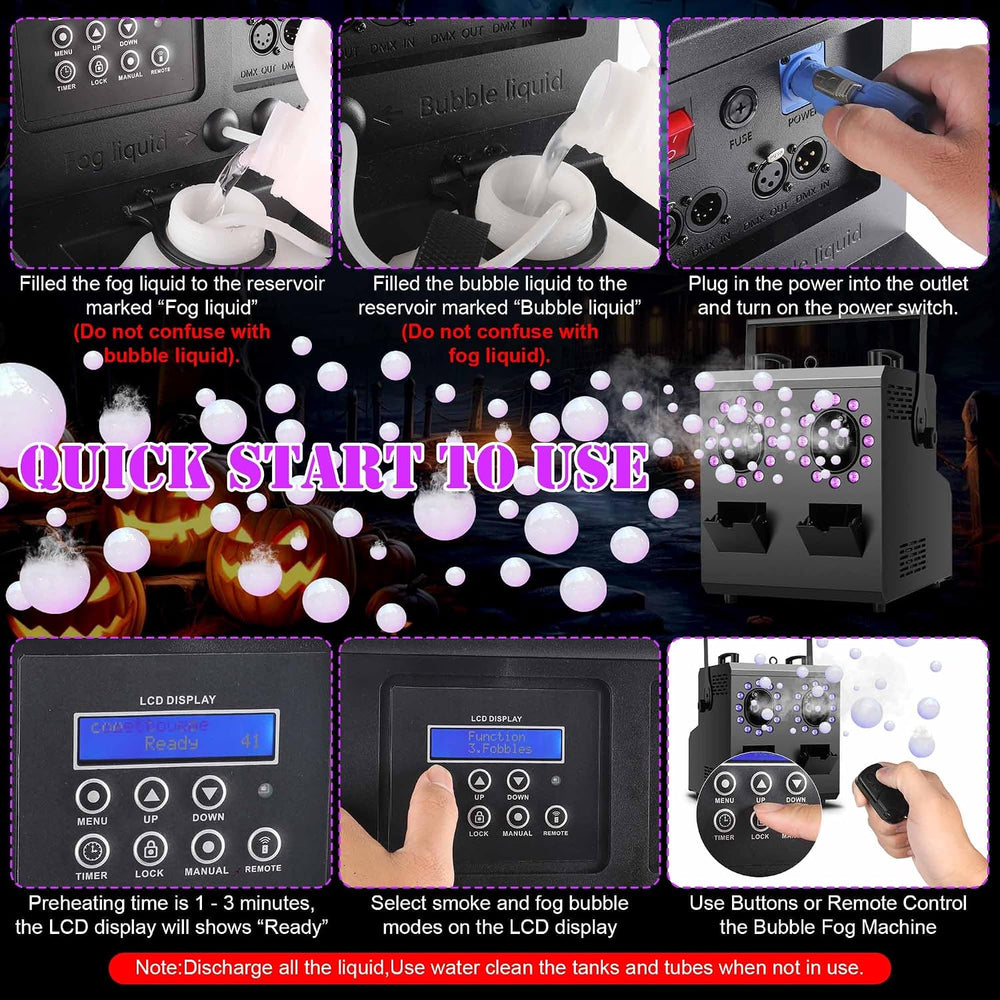 Fog Bubble Machine,1500W 3IN1 Smoke Bubble Machine with 24LEDs RGBW 4IN1 Ligh...