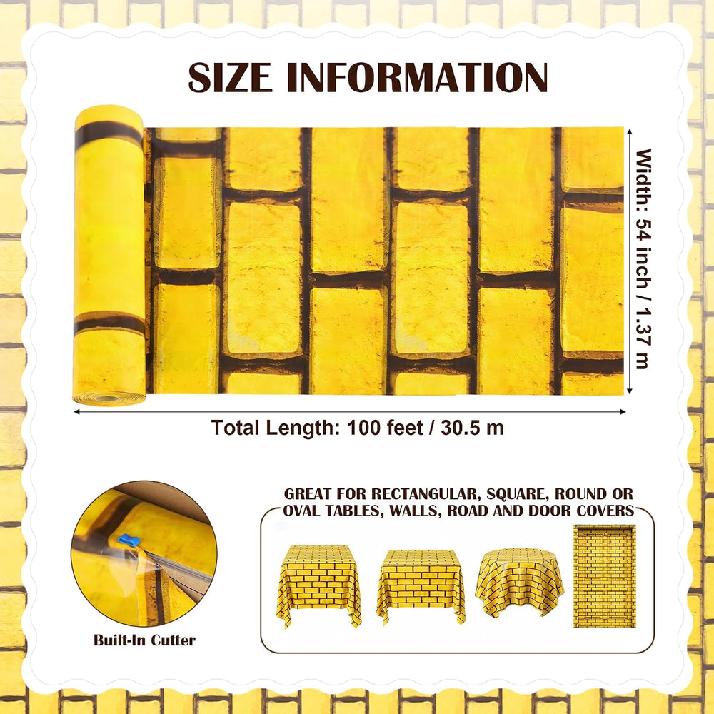 100FT x 54IN Halloween Yellow Brick Tablecloth Roll with Slide Cutter Box