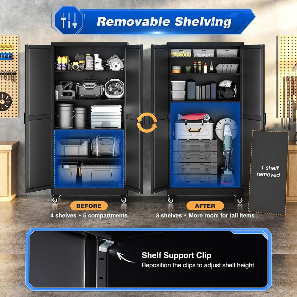 BYNSOE Metal Garage Storage Cabinet with 4 Adjustable Shelves Storage Cabinet...