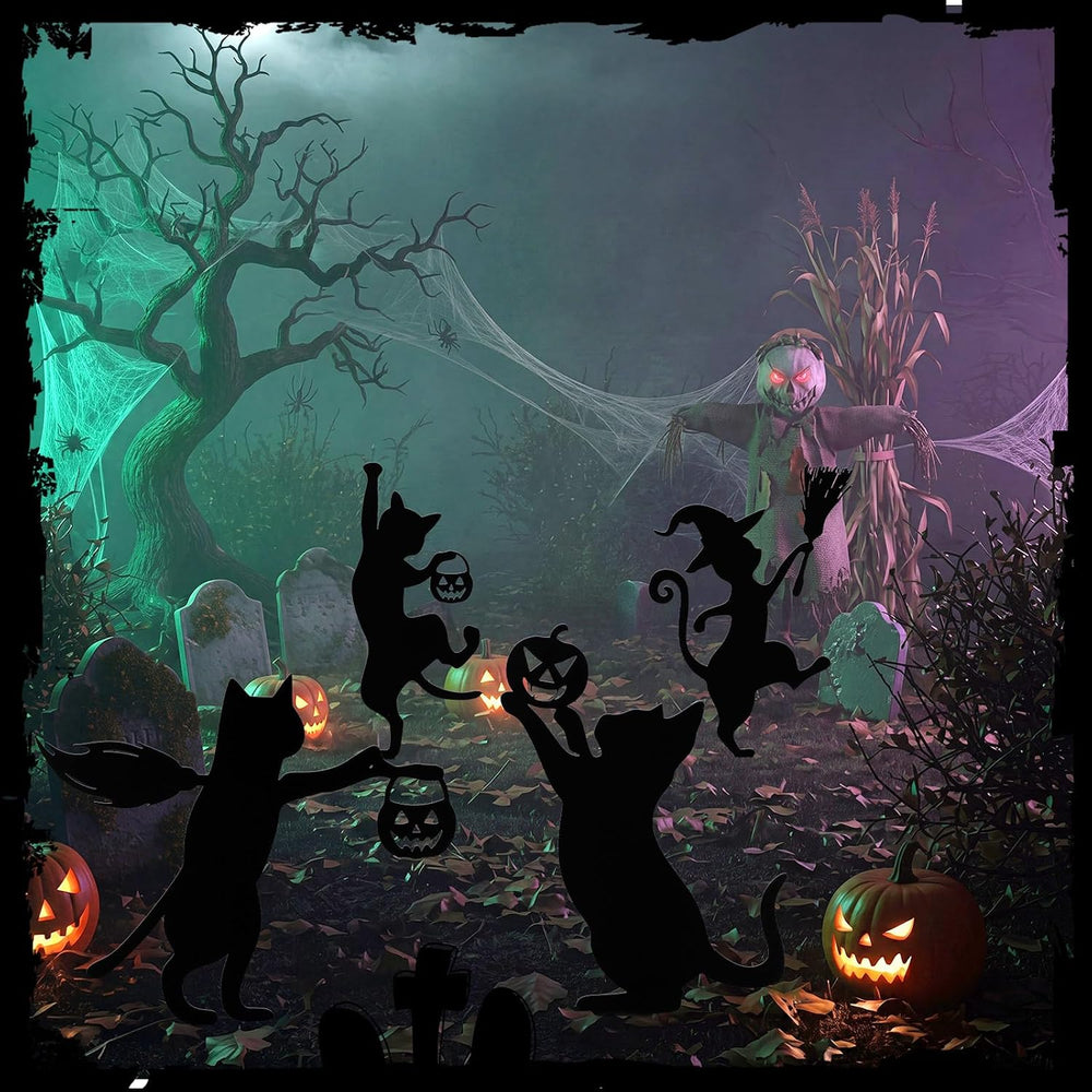 Geelin Halloween Garden Yard Decoration 4 Pcs 15.8In Metal Black Cat Stakes