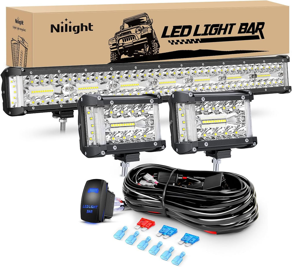 Nilight Side Shooter LED Light Bar Set 1PC 20" 2PCS 4.3" with Wirin...