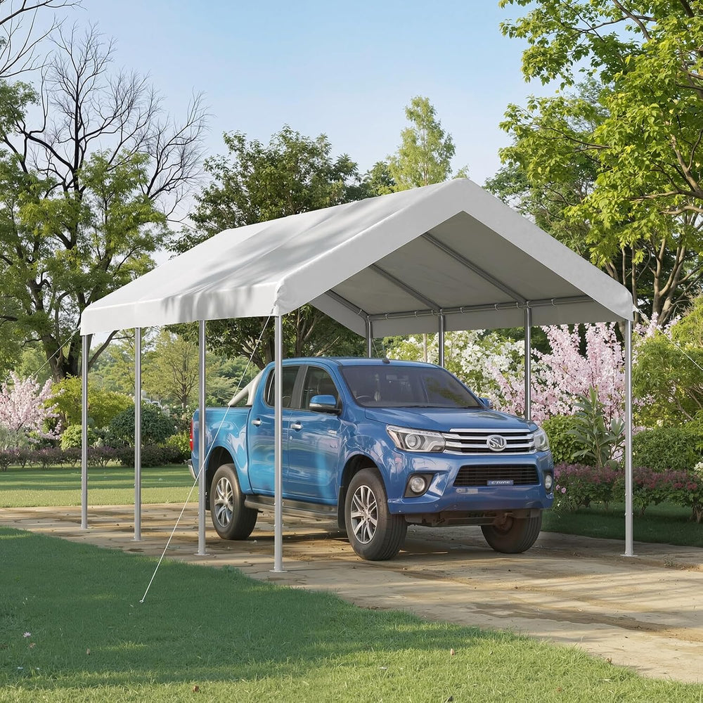 Aoxun 10x15 ft Heavy Duty Carport, Adjustable Height Portable Garage, White