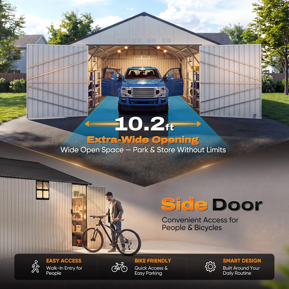 Quictent 14X24X9.4FT Metal Garage Carport Enclosed Car Port with Side Door
