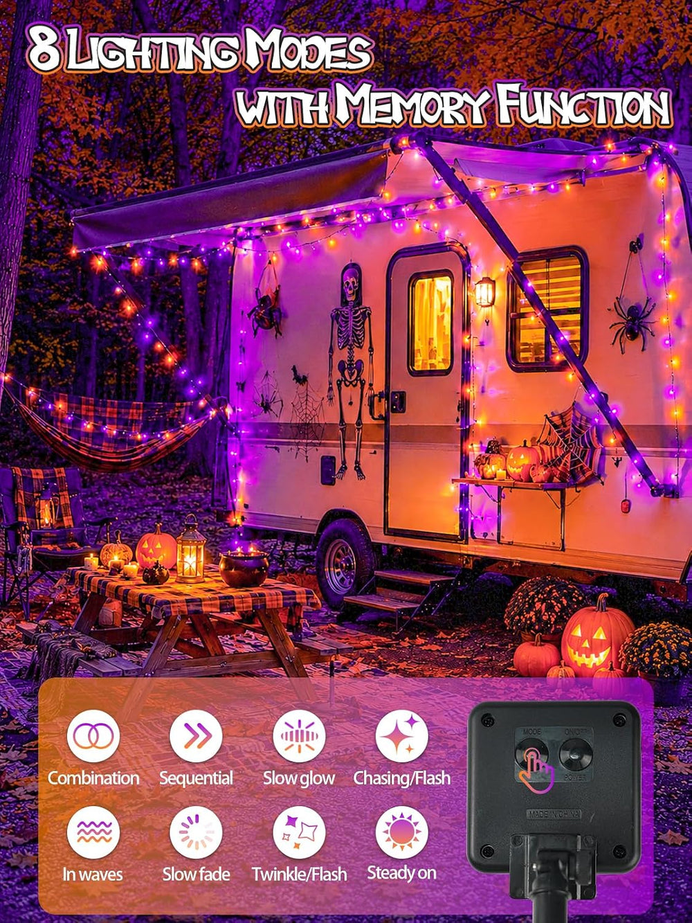 6 Pack Solar Halloween Lights Outdoor, 188FT 600 LED Solar String Lights