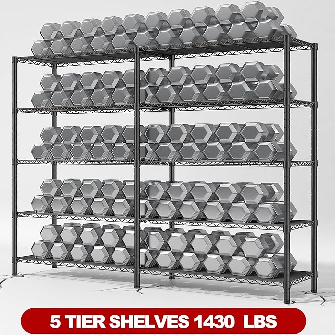 REIBII 5 Tier Wire Shelving Storage Shelves Loads 1430LBS