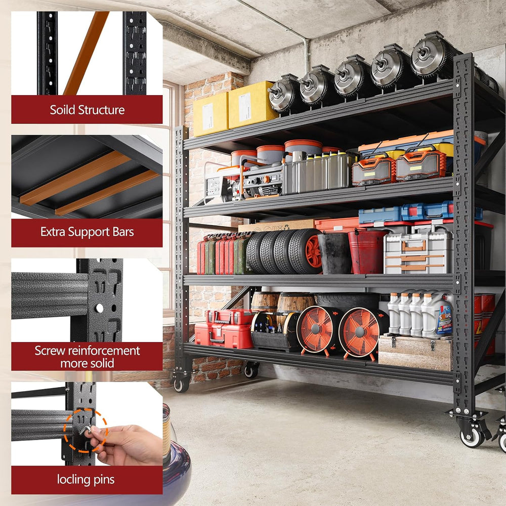 Garage Shelving with Wheels, 4800LBS Storage Shelves 55.1" W Garage Shel...