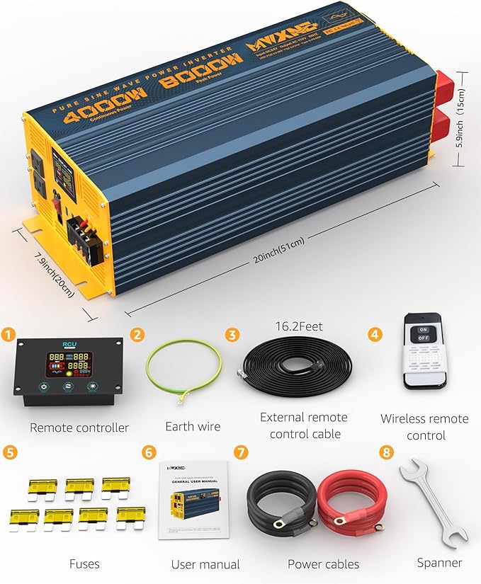 4000W Pure Sine Wave Power Inverter DC 24V to AC 110V 120V
