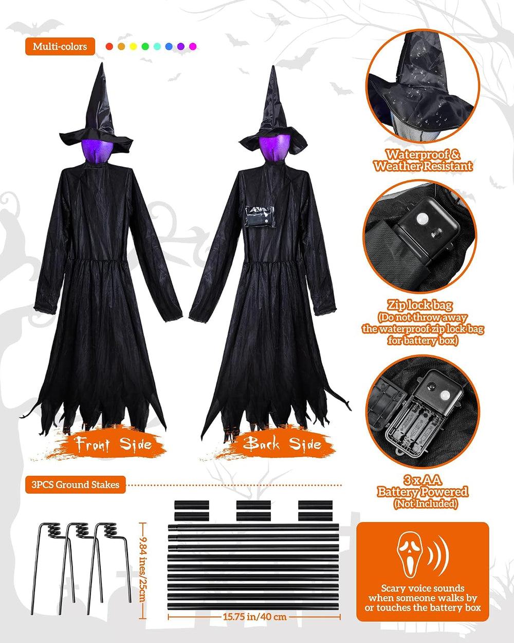 3PCS 5.6FT Halloween Decorations Outdoor Decor Witches Yard Holding Hands