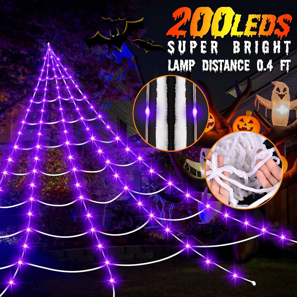 Halloween Decorations Outdoor, 200 LED Halloween Giant Spider Web Lights, 16....