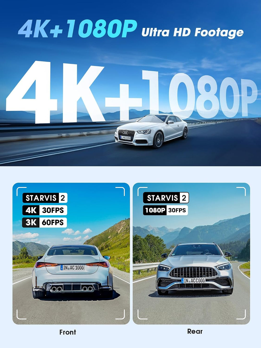 DDPAI Z60 Pro 4K+1080P Dash Cam, Dual STARVIS 2 & HDR, Free 128GB Card