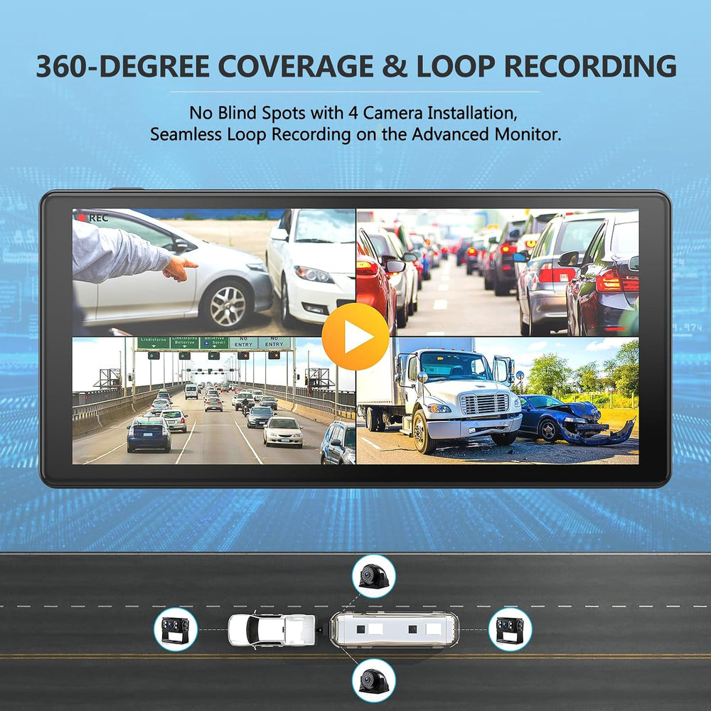 4K RV Backup Camera System, 10.36" Quad Split Touchscreen Monitor