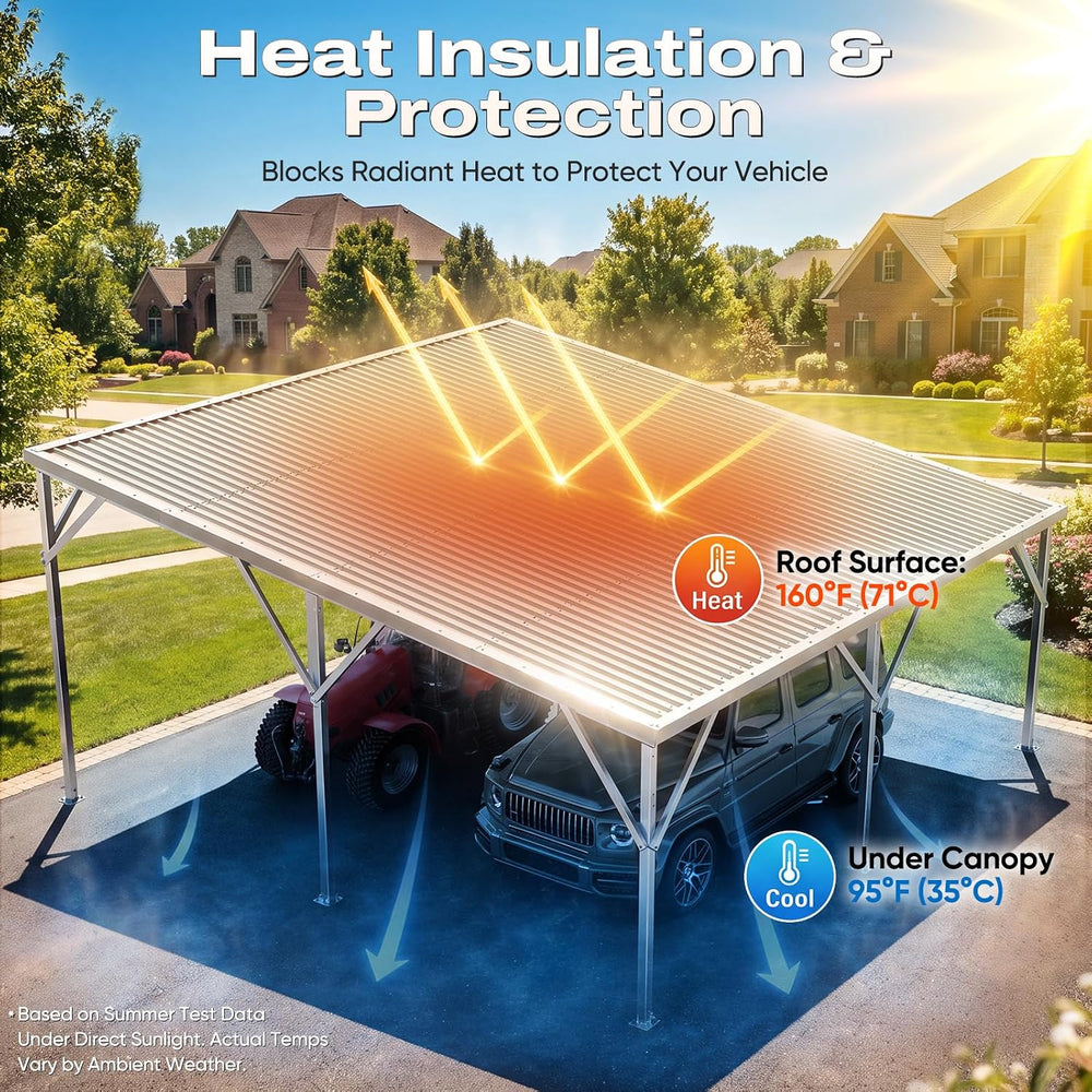 Quictent 20x20 FT Heavy Duty 2-Car Metal Carport, Unique Single-Slope Roof Re...