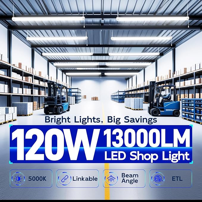 hykolity 4FT 120W LED Shop Light Linkable, 5000K Utility Shop Lights