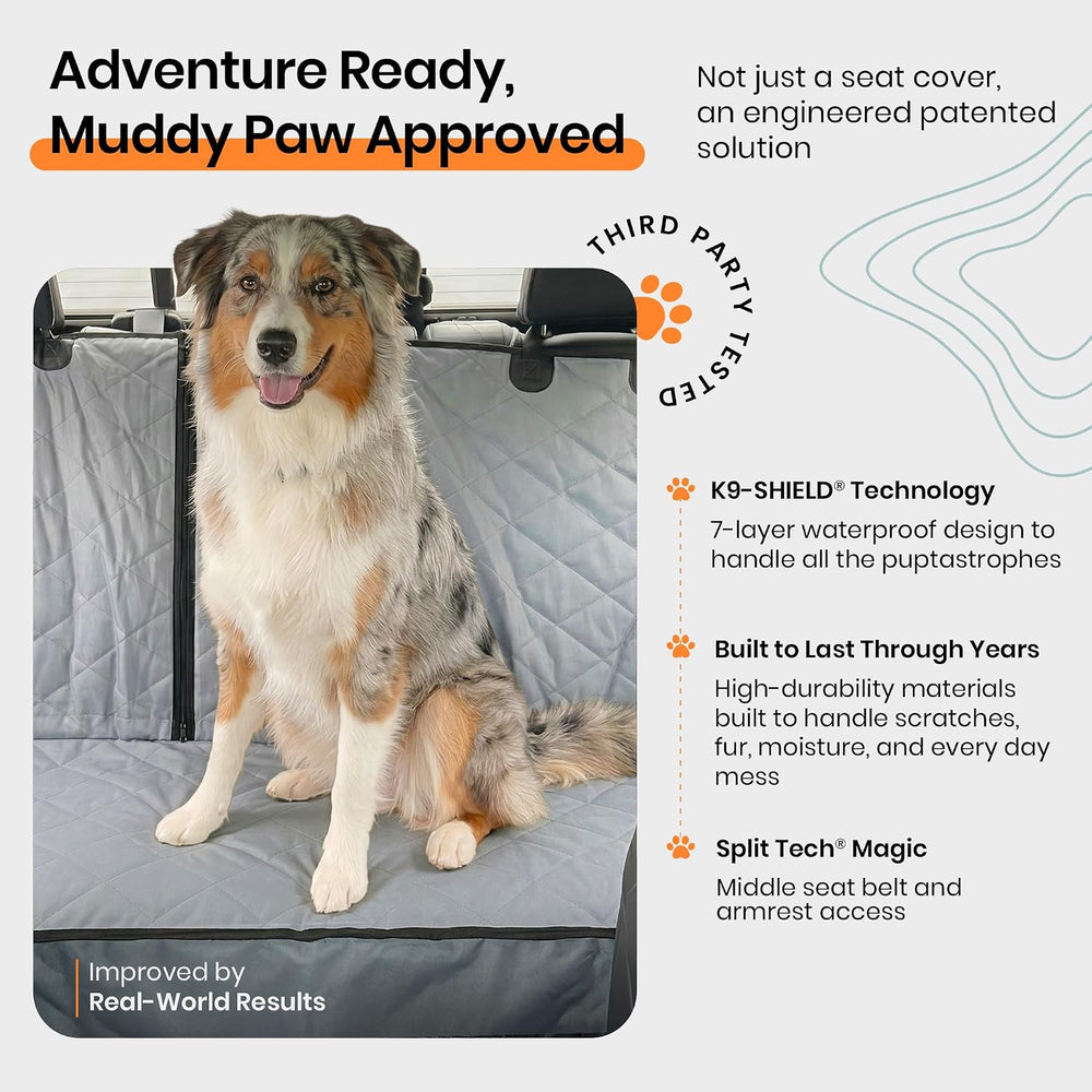 4Knines Dog Rear Seat Cover for Fold Down Seats - Fitted, Black Regular