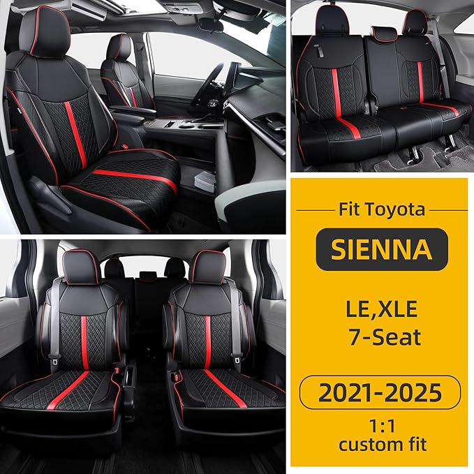 Custom Fit Sienna Seat Covers for Toyota Sienna LE, XLE 2021-2025 3-Row