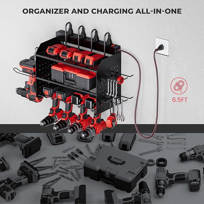 TRZZ Power Tool Organizer Wall Mount, 3-Layer Charging Station
