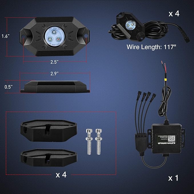 Nilight RGB LED Rock Lights Kit, 4 pods Underglow Multicolor Neon Light Pod