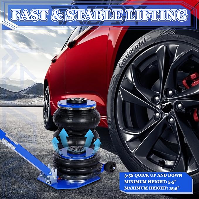 5T Triple Bag Air Jack 11000lbs Pneumatic Jack 3s Fast Lift Up 16in Airbag Jack