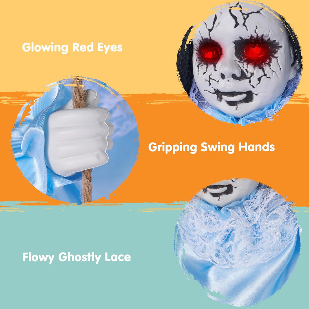 JOYIN 2 Pcs Hanging Ghosts Halloween Decorations Outdoor, 3ft Blue Swinging C...