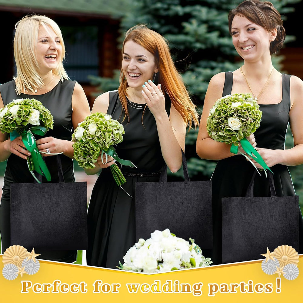 Epakh 48 Pcs Black Reusable Gift Bag with Handle Bulk for Halloween Wedding