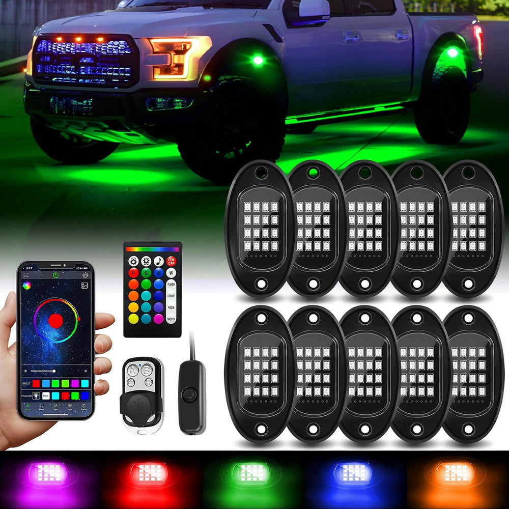 10 Pods RGB LED Rock Lights with APP/RF Remote Control High Brights Waterproo...