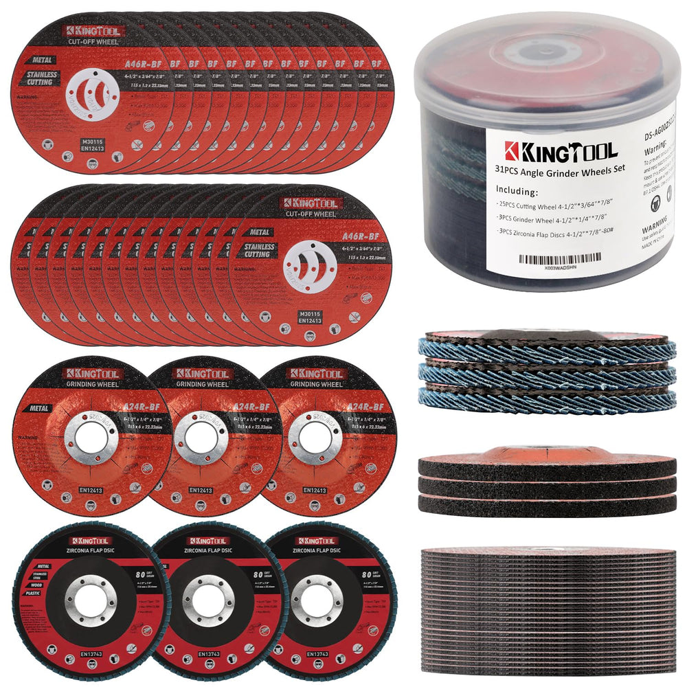 KingTool 31pcs Grinding & Cutting Wheels 4 1/2 inch Grinder Disc Set - 25...