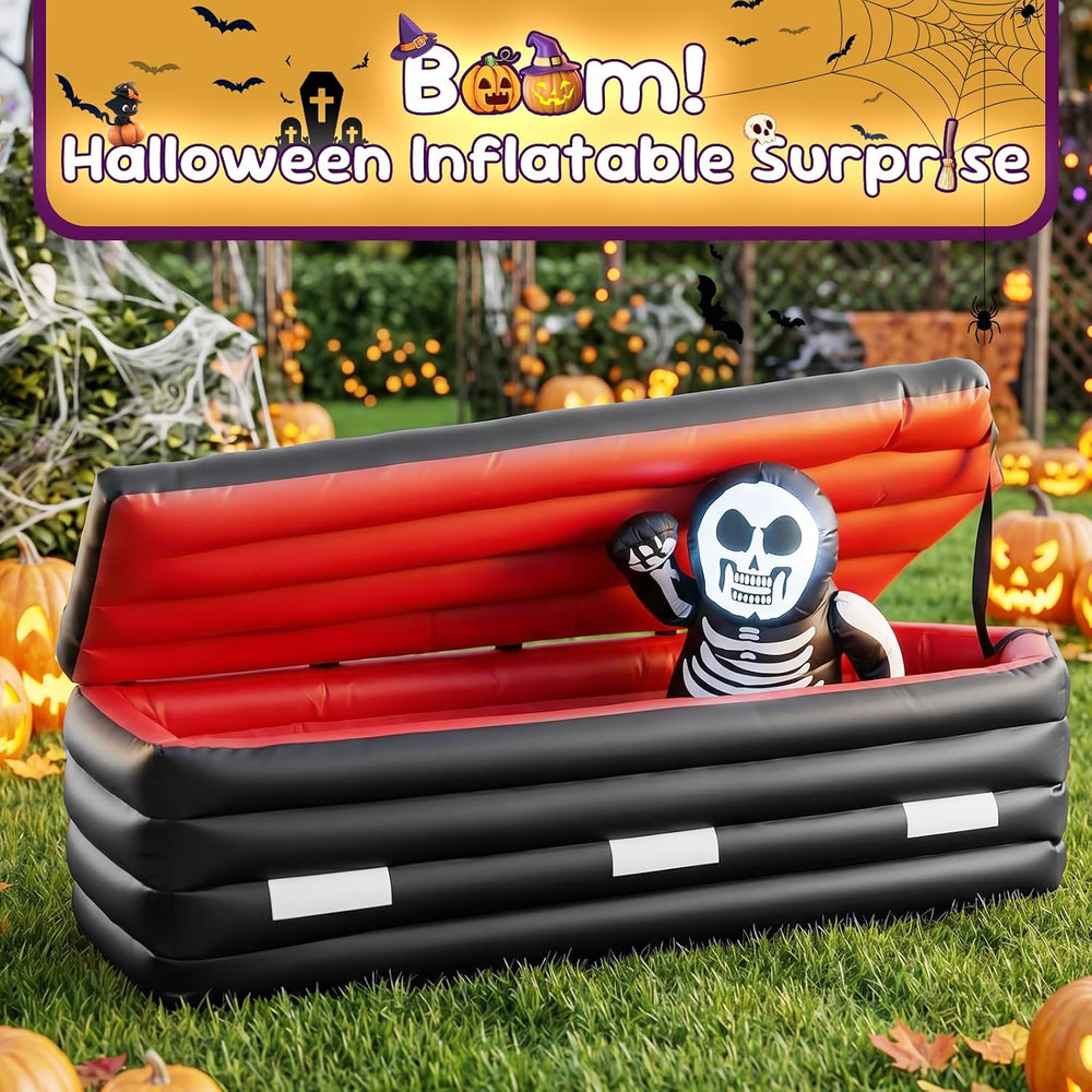 6 FT Halloween Inflatable Coffin with Rising Skeleton