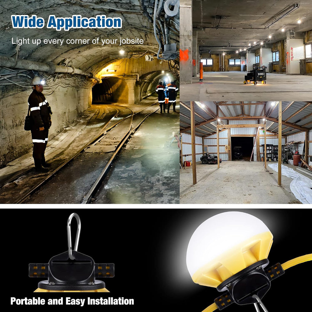 LED Construction String Light 50FT, 50W 6000Lm,18AWG Wire,5000K Linkable Stri...