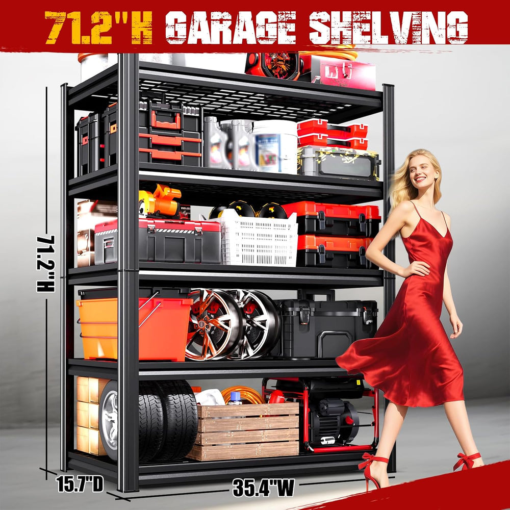 71.2" H x 35.4" W x 15.7" D Garage Shelving, Adjustable Metal ...