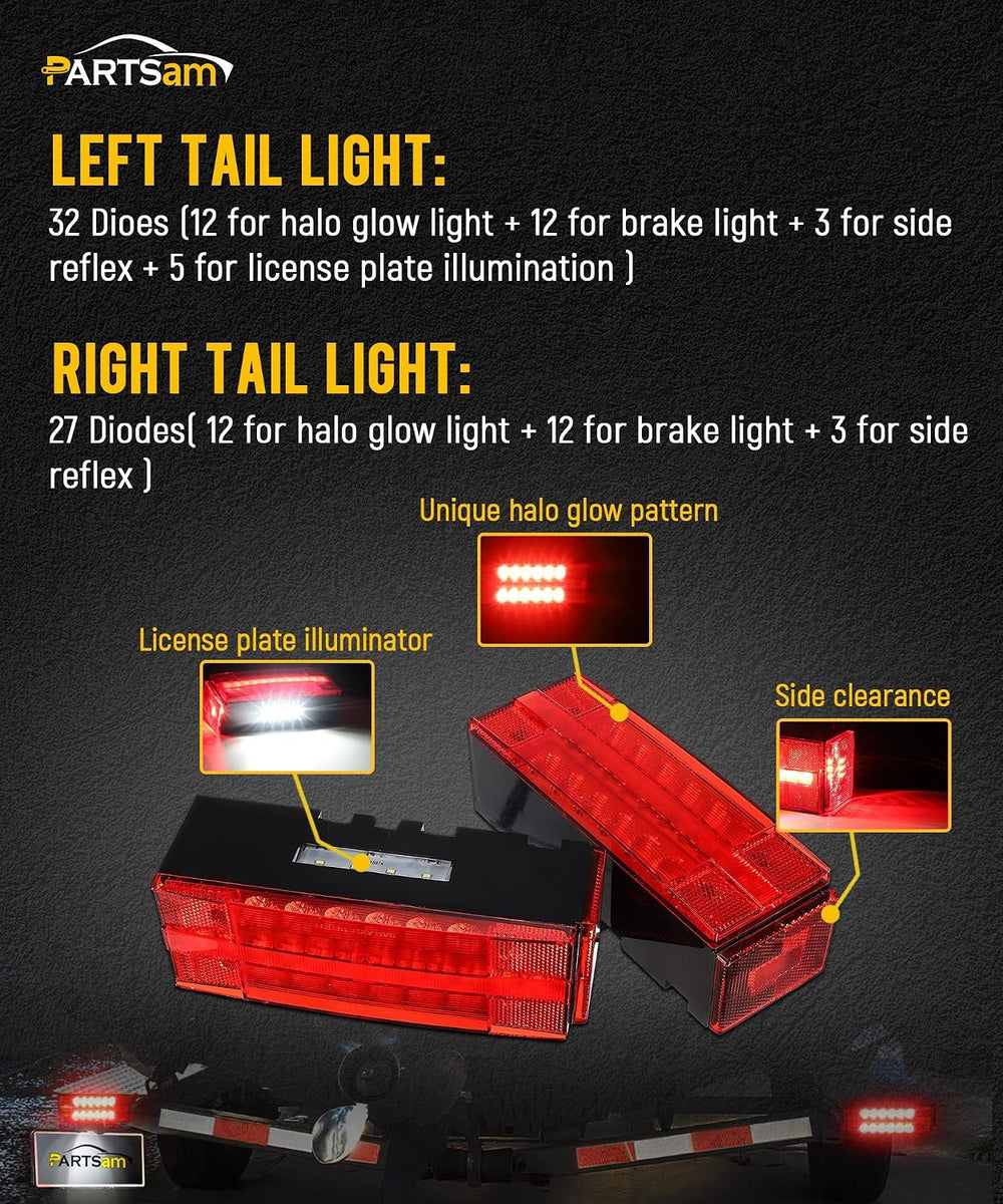 Partsam Low Profile Submersible Led Trailer Tail Light Kit, Rectangle LED Tra...