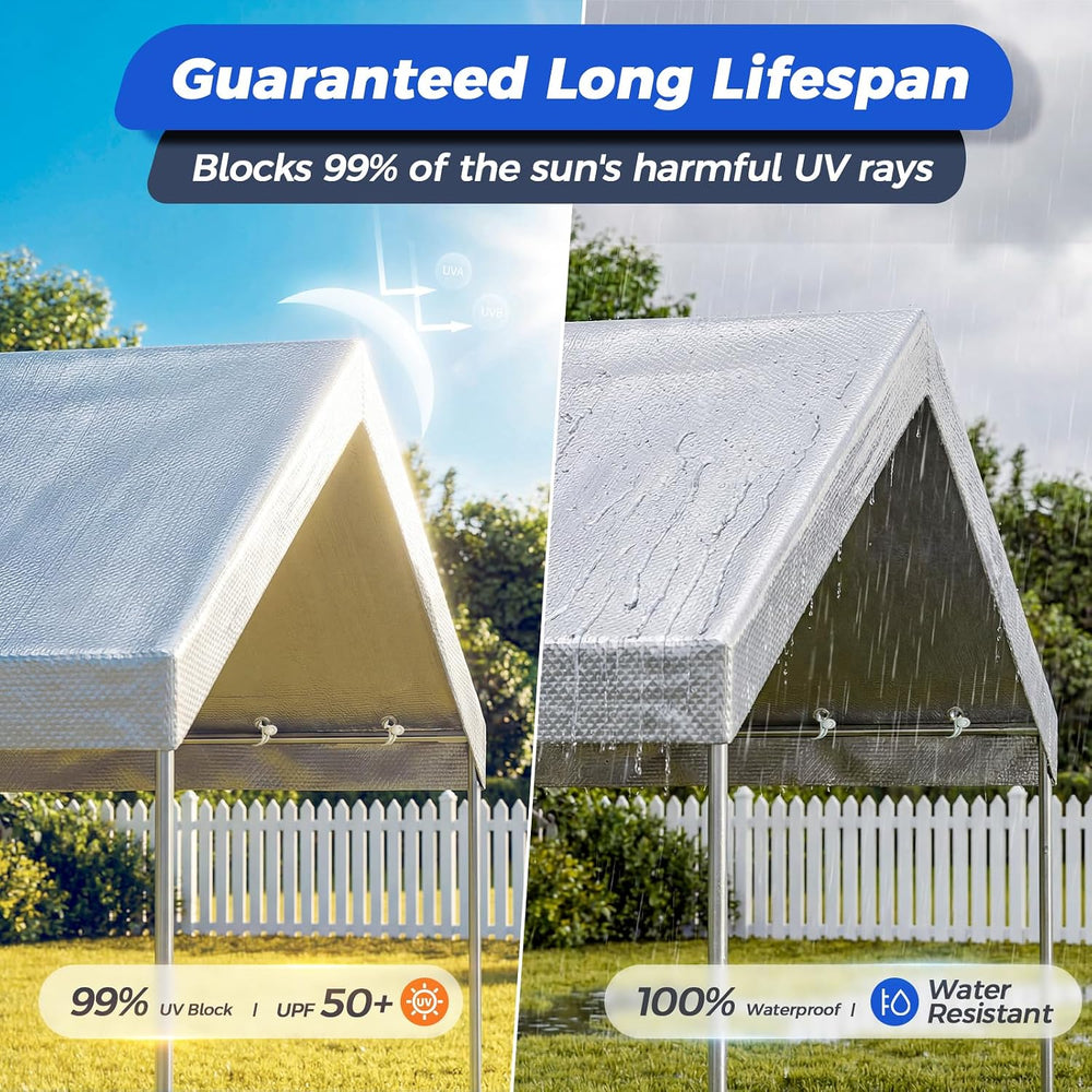 12x20 FT Carport Canopy Replacement Cover, Gray (Only Top Cover)