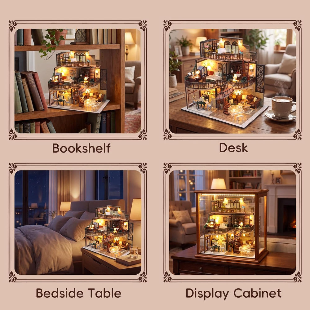 DIY Miniature House Kit with LED Lights, 3D Wooden Puzzle