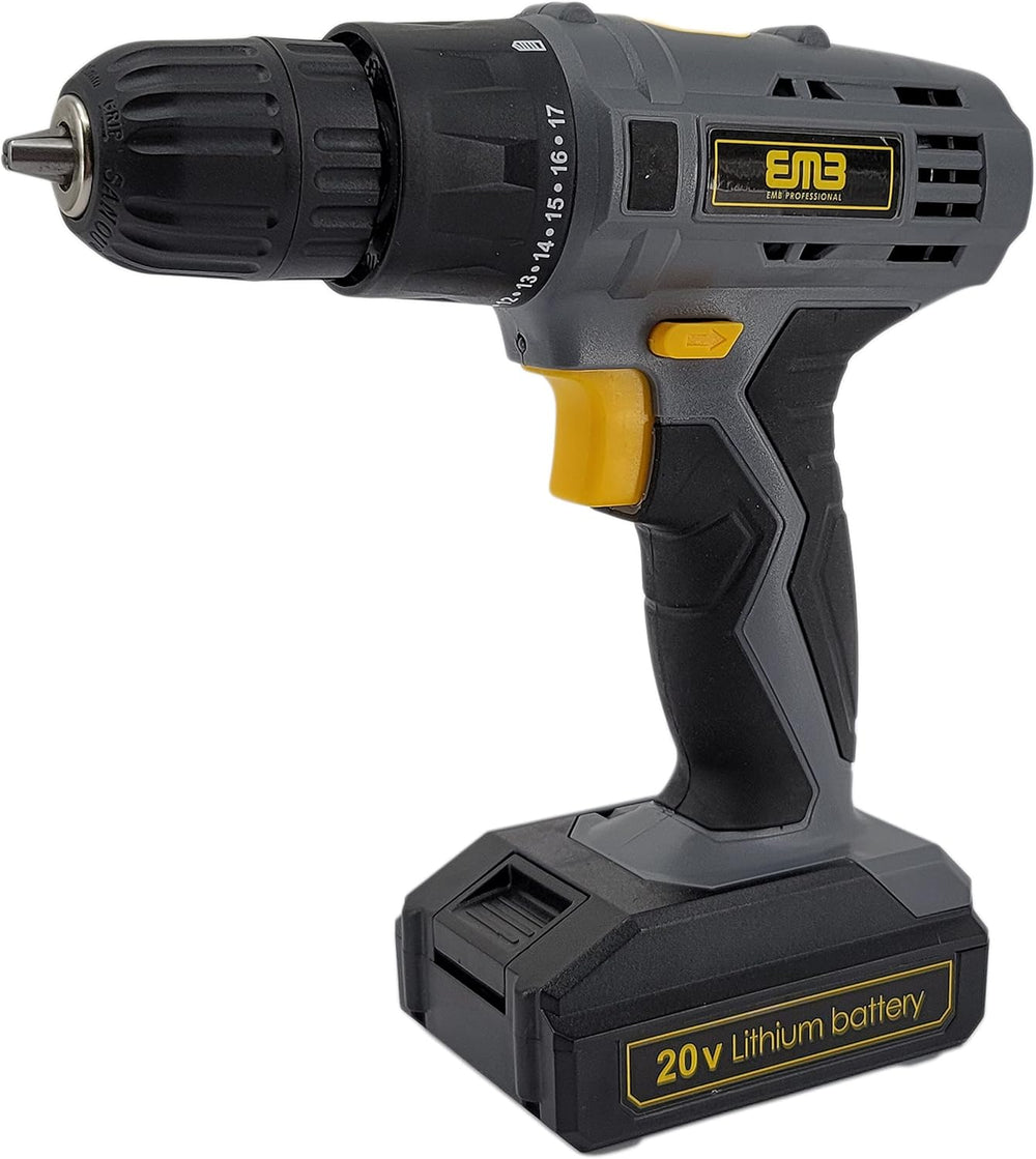 EMB Professional 20V Cordless Drill Driver Kit - 0-1300 RPM Variable Speed, 1...
