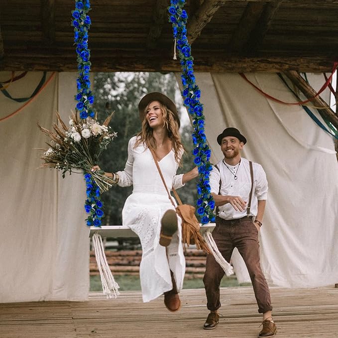 16Pcs 126Ft Royal Blue Rose Garland, Fake Rose Hanging Flowers, Artificial Fl...