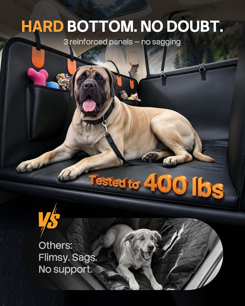 Dog Car Seat Cover for Back Seat, Hard Bottom Seat Extender for Dogs