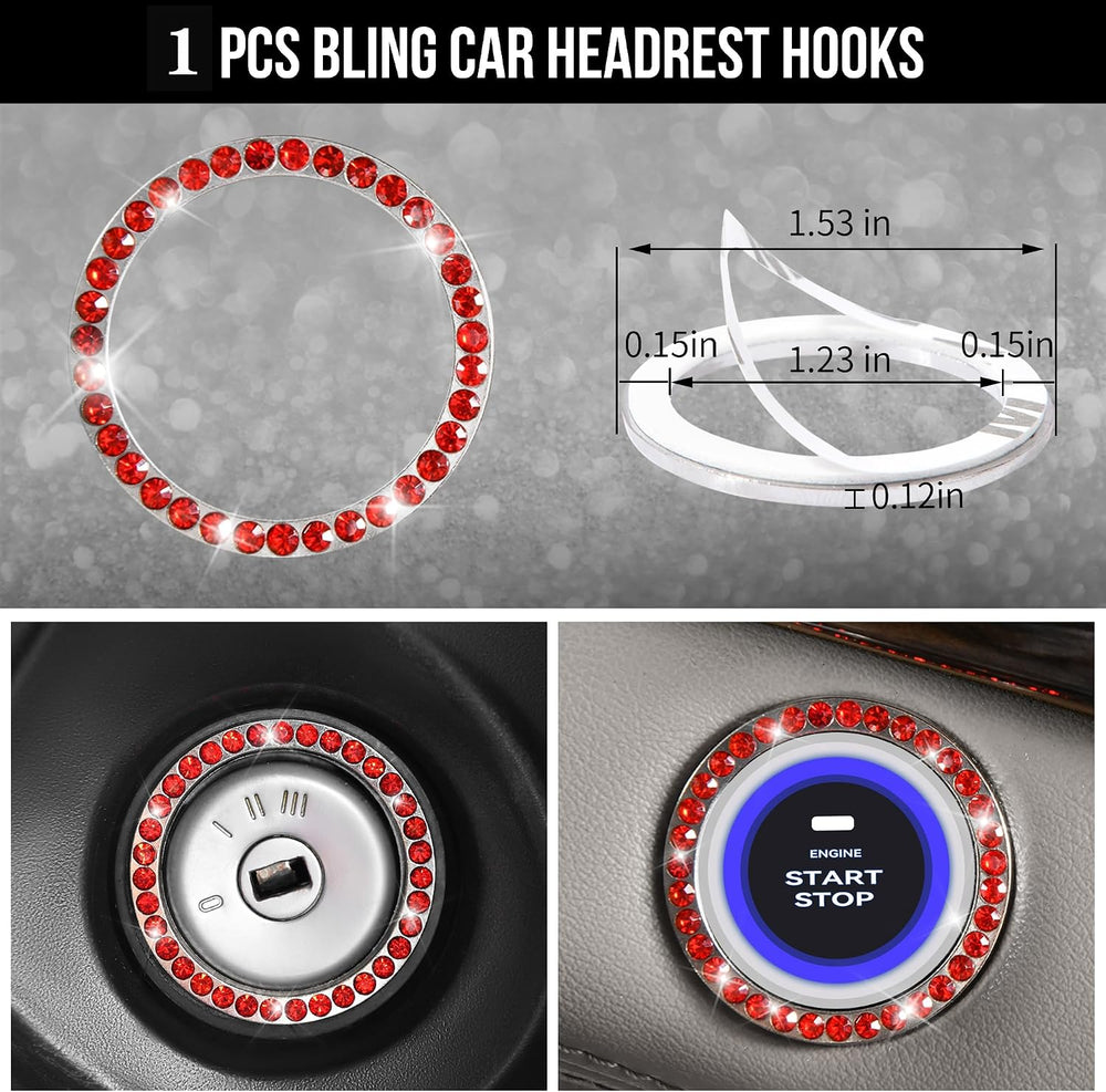 CAR PASS 23 PCS Bling Diamond Car Accessories Set for Women, Leather Car Seat...