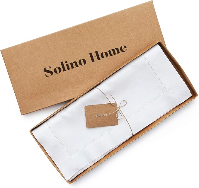 Solino Home Linen White Table Runner 120 Inches Long - 100% Pure Linen Hemsti...