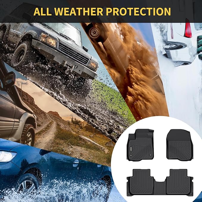 GINOWY- Floor Mats for Toyota Tacoma 2005-2015 Double Cab TPE All Weather