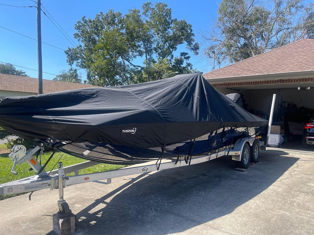 1200D Center Console Boat Cover with Tie Down Loops & Motor Cover,16'...