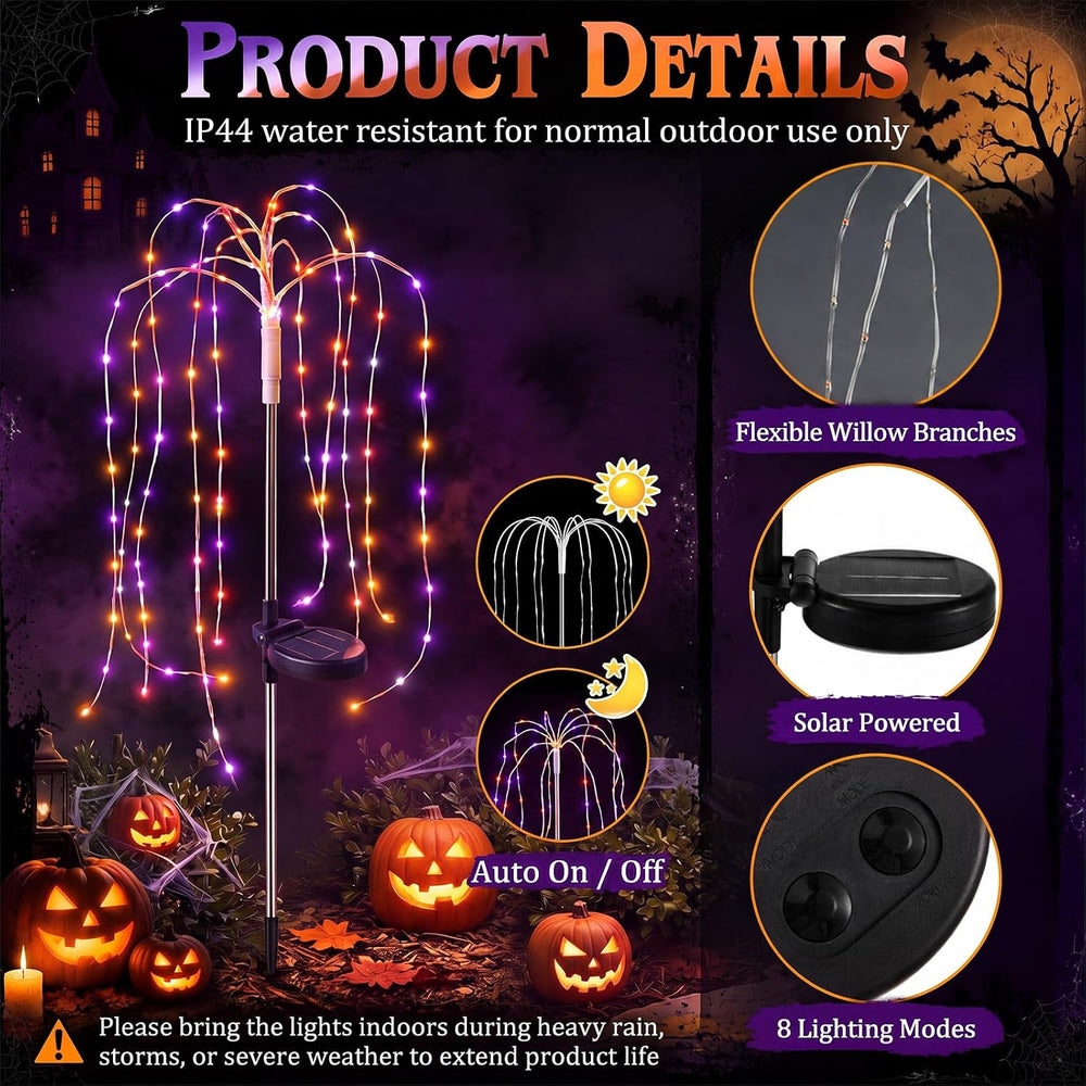 Tujoe 3 Pcs Halloween Solar Willow Lights Firework Light, Purple Orange