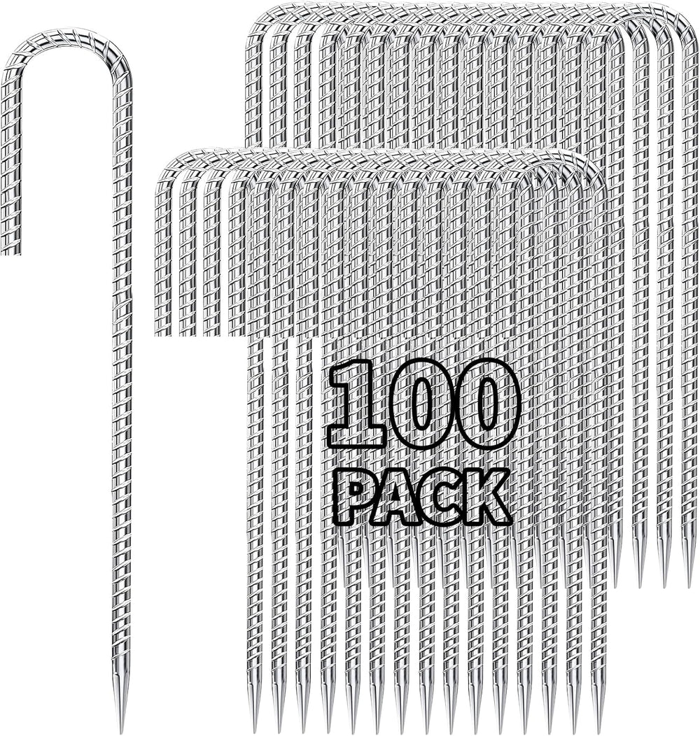 12 inch Stakes Heavy Duty 100-Pack J Hook Metal Fence Stake