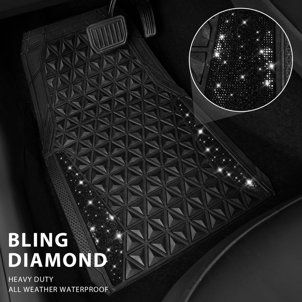 CAR PASS Bling Diamond Car Mats Rubber Floor Mats Full Set Anti-Slip 3D Rhomb...