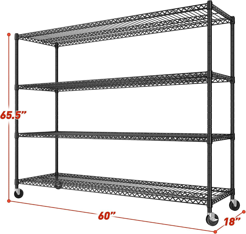 REIBII Storage Shelves, Garage Shelving 60"W Wire Shelving with Wheels