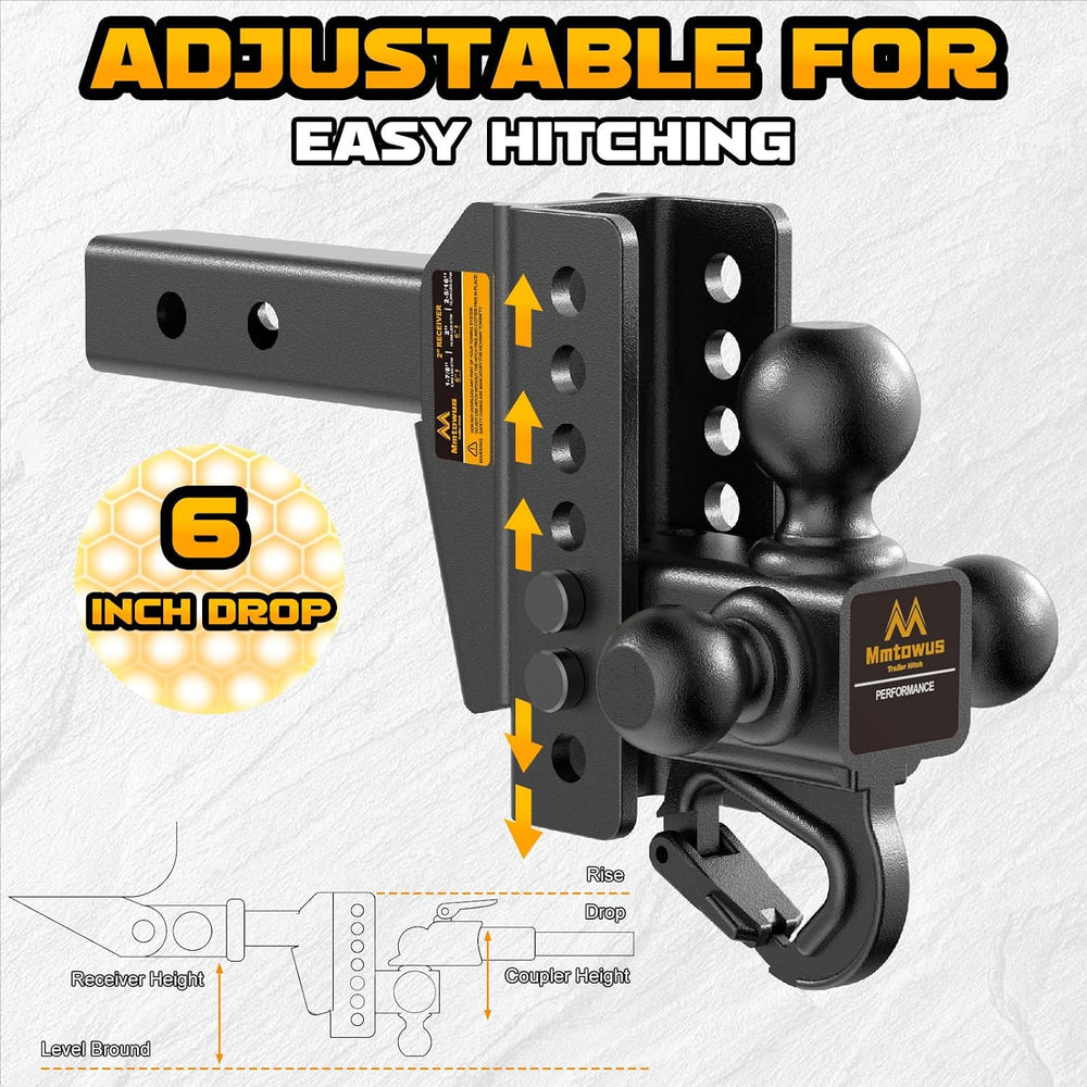 Adjustable Trailer Hitch - Drop Hitch Fit 2" Receiver -6" Drop/Rise