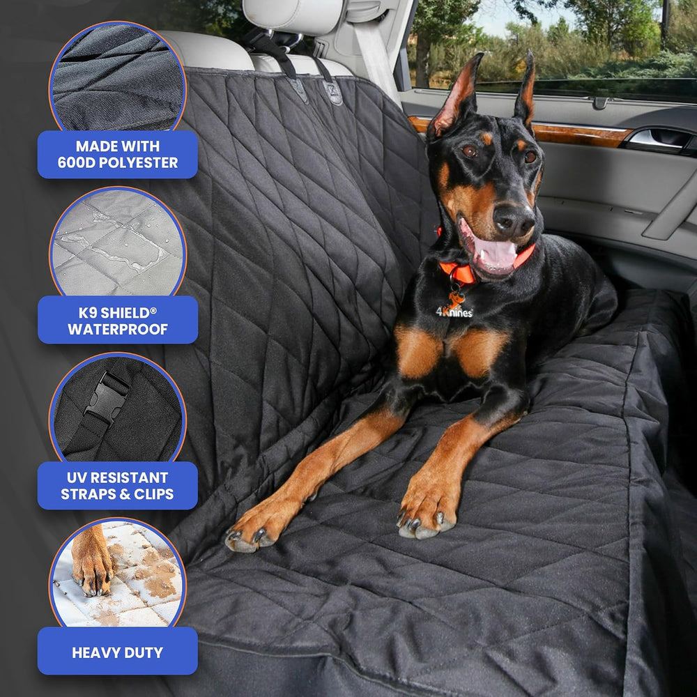 4Knines Heavy-Duty Rear Seat Cover for Dogs, Black