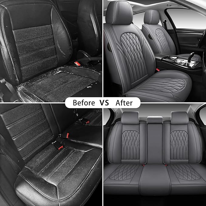 WELLDO Car Seat Covers Full Set, Faux Leather Seat Covers